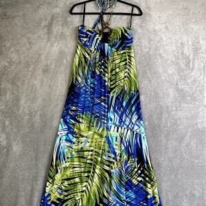 Intermission Size 14 Tropical Print Maxi Dress Beaded Halter